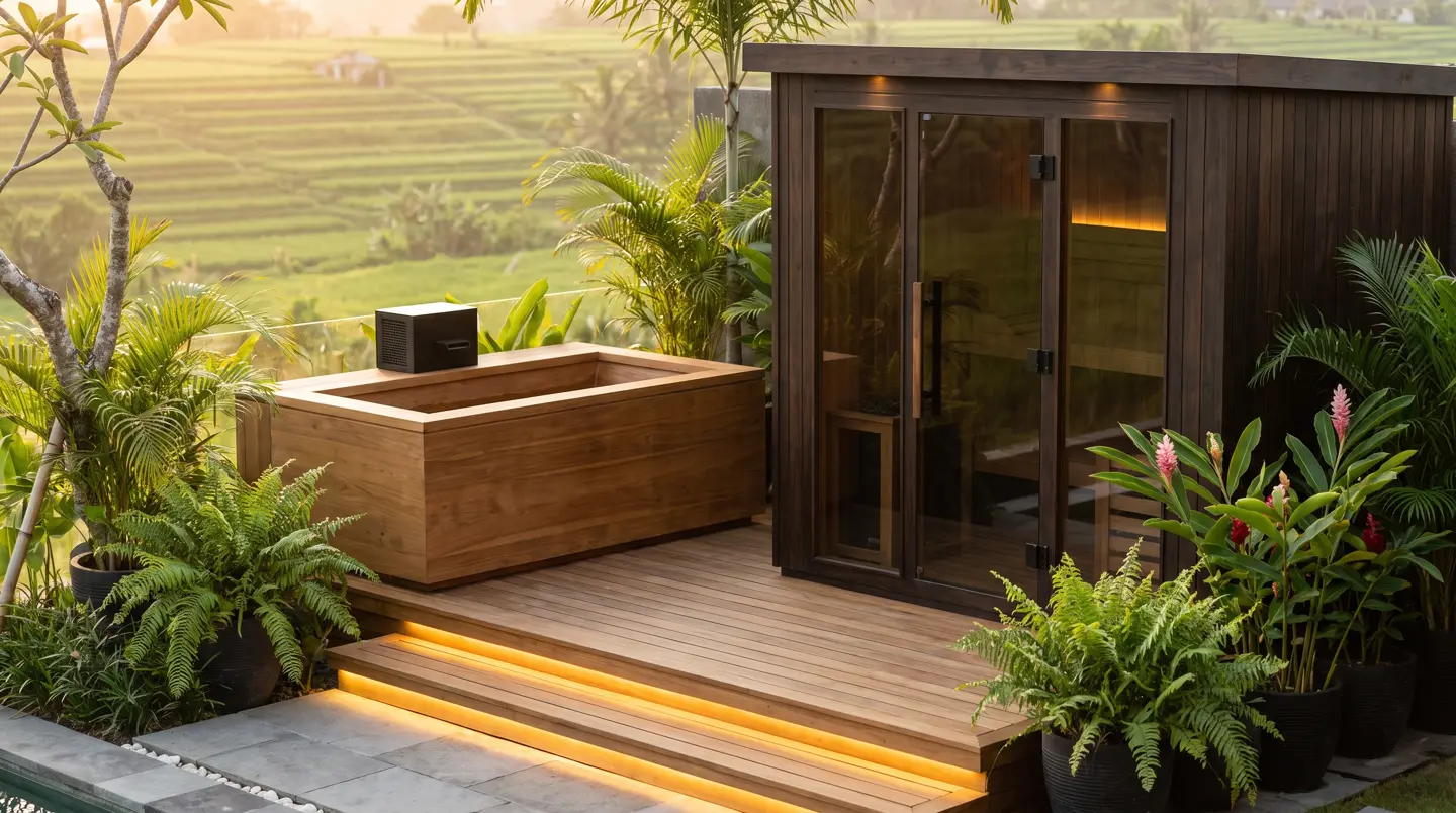 Sauna and teak cold plunge installed in Canggu & Pererenan, Bali