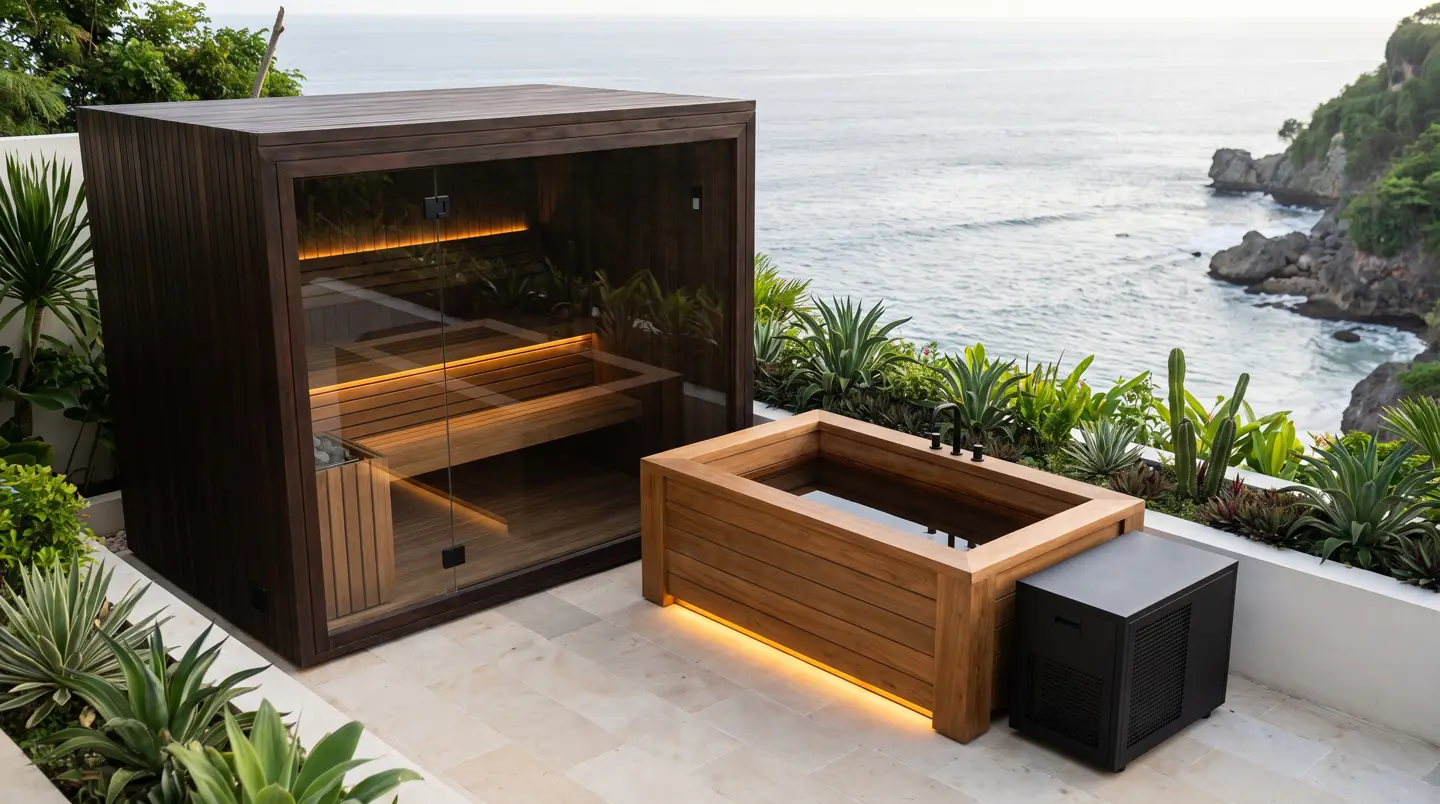 Sauna and teak cold plunge installed in Uluwatu & Bingin, Bali