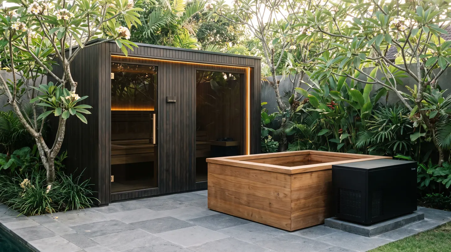 Sauna and teak cold plunge installed in Seminyak, Umalas & Kerobokan, Bali