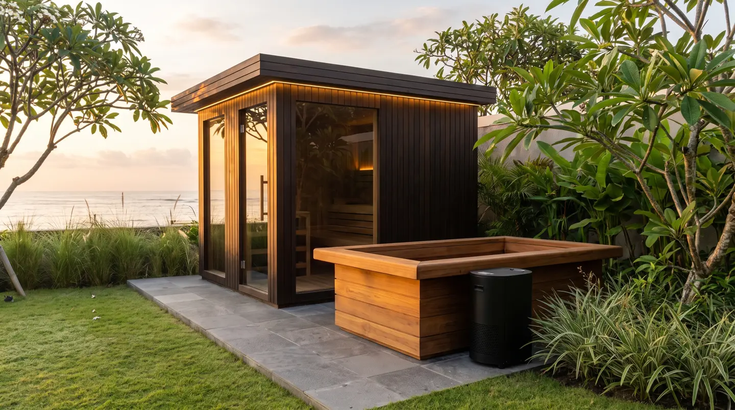 Sauna and teak cold plunge installed in Sanur & Nusa Dua, Bali